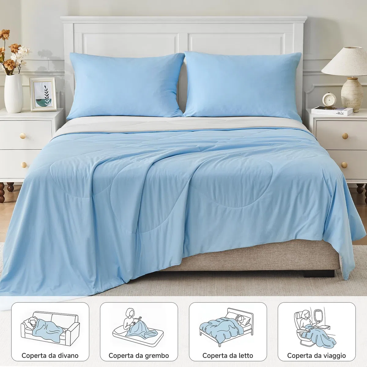 HOMFINE Coperta Refrigerante Letto - Super Morbido Coperta Estiva Matrimoniale Q-Max>0,4 Fresca Coperta Estiva di Rinfrescante Cooling Blanket Traspirante Coperte Estive, Blu, 200 x 220 cm