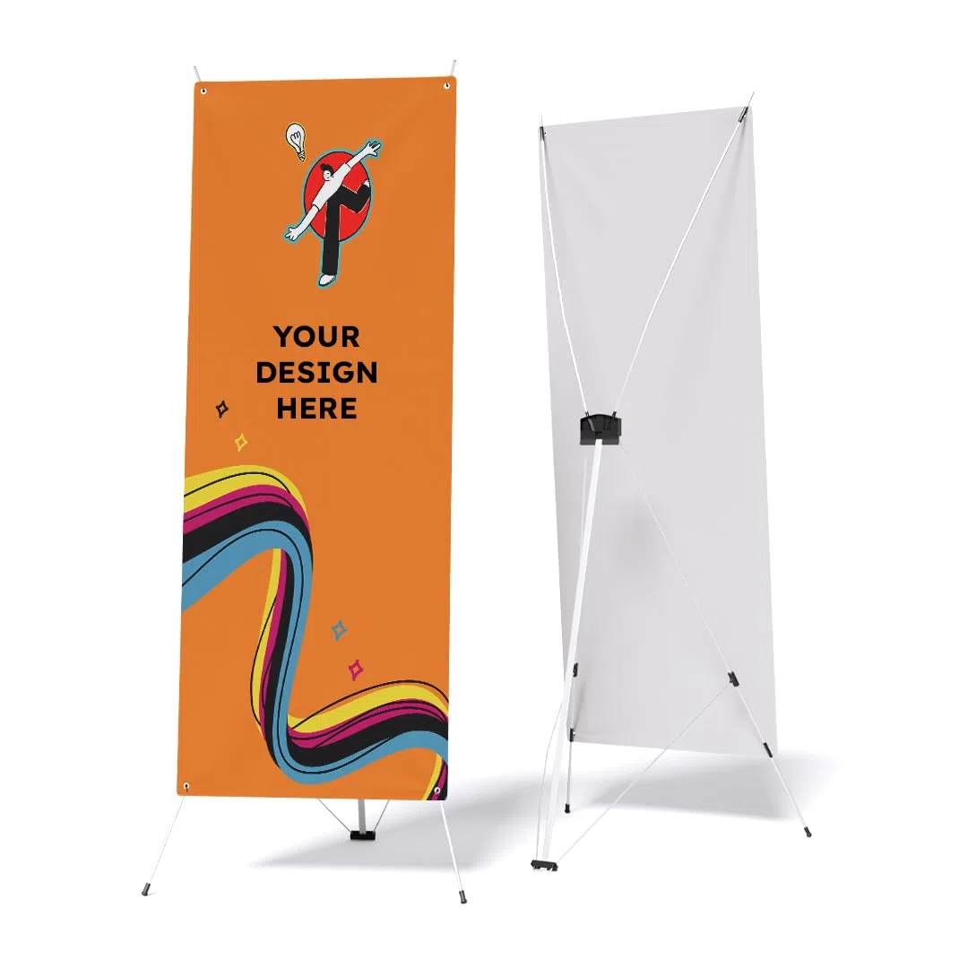 X banner personalizzato | Espositore pubblicitario con stampa inclusa | Photocall personalizzabile 80 x 180 cm | Tela in PVC con struttura a X + custodia per il trasporto