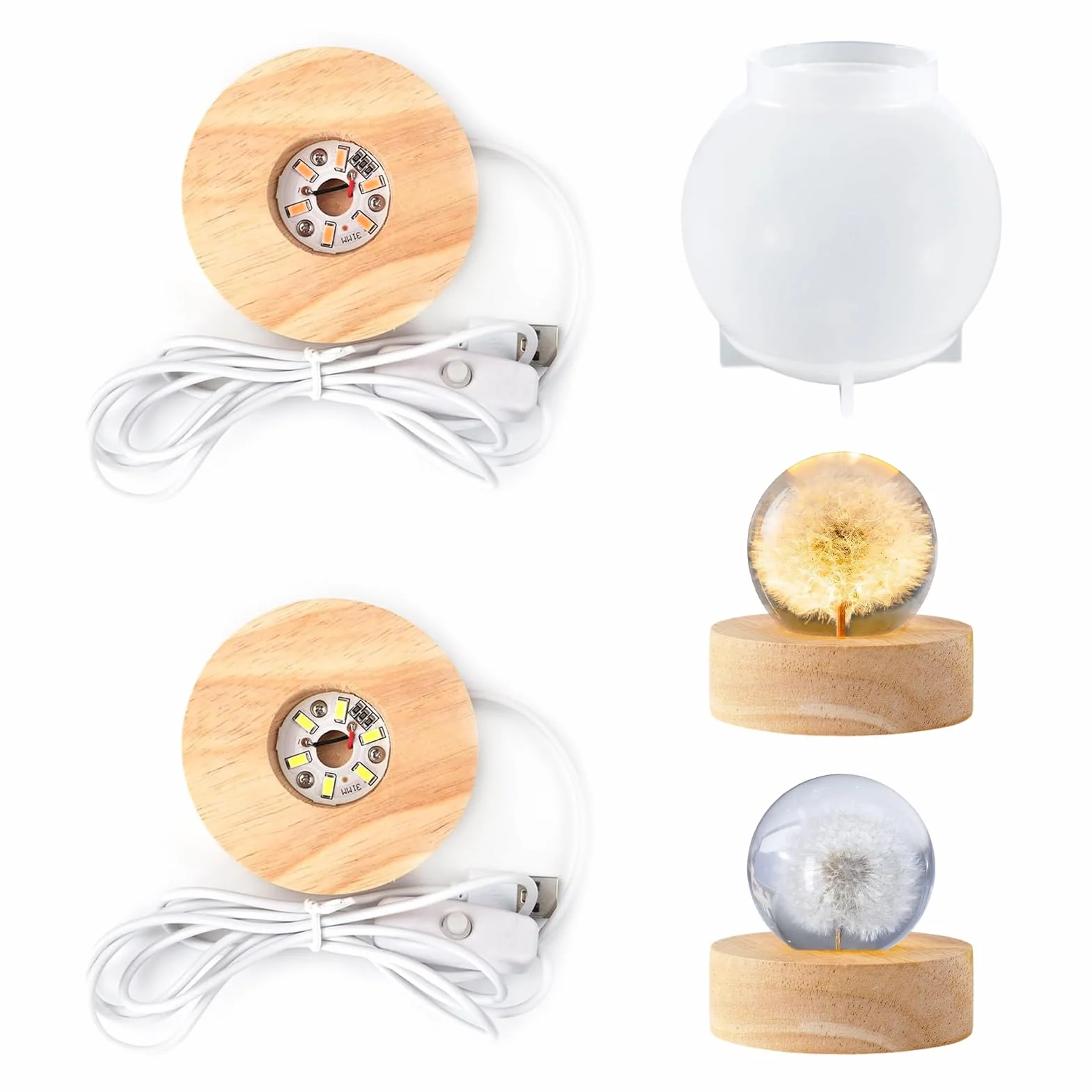Sfera di Cristallo Stampi Sferici In Silicone con Due Porta Lampade DIY Sfera Lampada Resina Epossidica per Realizzare Vari Stili di Lampade a Sfera Stampo Profumatore Resina