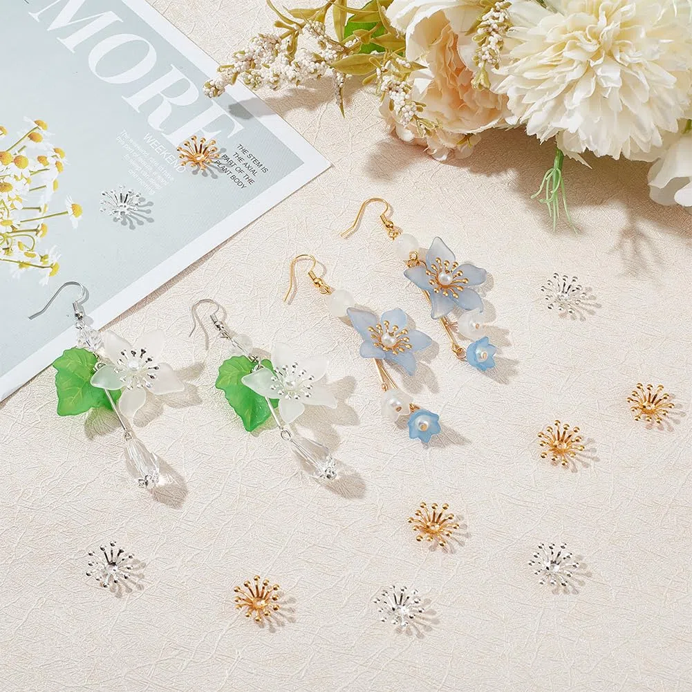 SUNNYCLUE 1 Scatola 200 Pezzi CAPspucci per Perline Stame di Fiori Perline in Filigrana CAPspucci per estremità 3D Argento Dorato Ottone Fiore Distanziatore Tappo Metallo Multi-Petalo PE