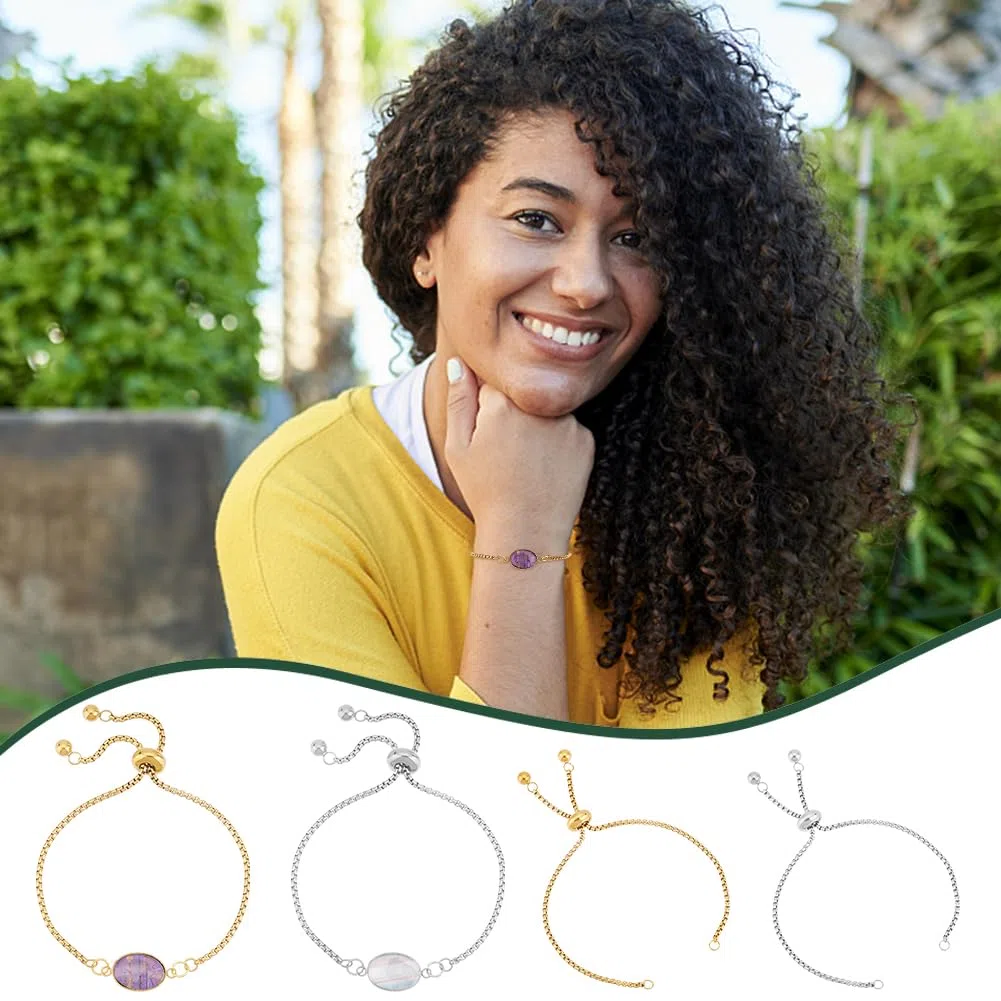 UNICRAFTALE 8 Set 2Colori In Acciaio Inossidabile Fai Da Te Kit per Creazione di Braccialetti A Maglia Ovale Vuoto Regolabile Cursore Catena con Connettore Cabochon Ovale Lunetta con Cabochon In Vetro