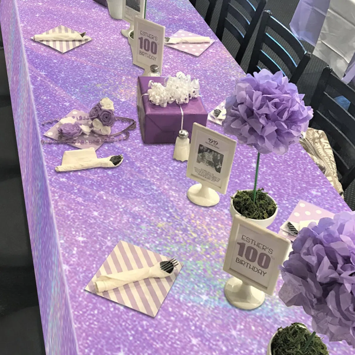 4 pezzi copritavolo laser viola, tovaglia viola rettangolare lucida per decorazioni di festa iridescenti Forniture per feste nuziali, 130 x 220 cm