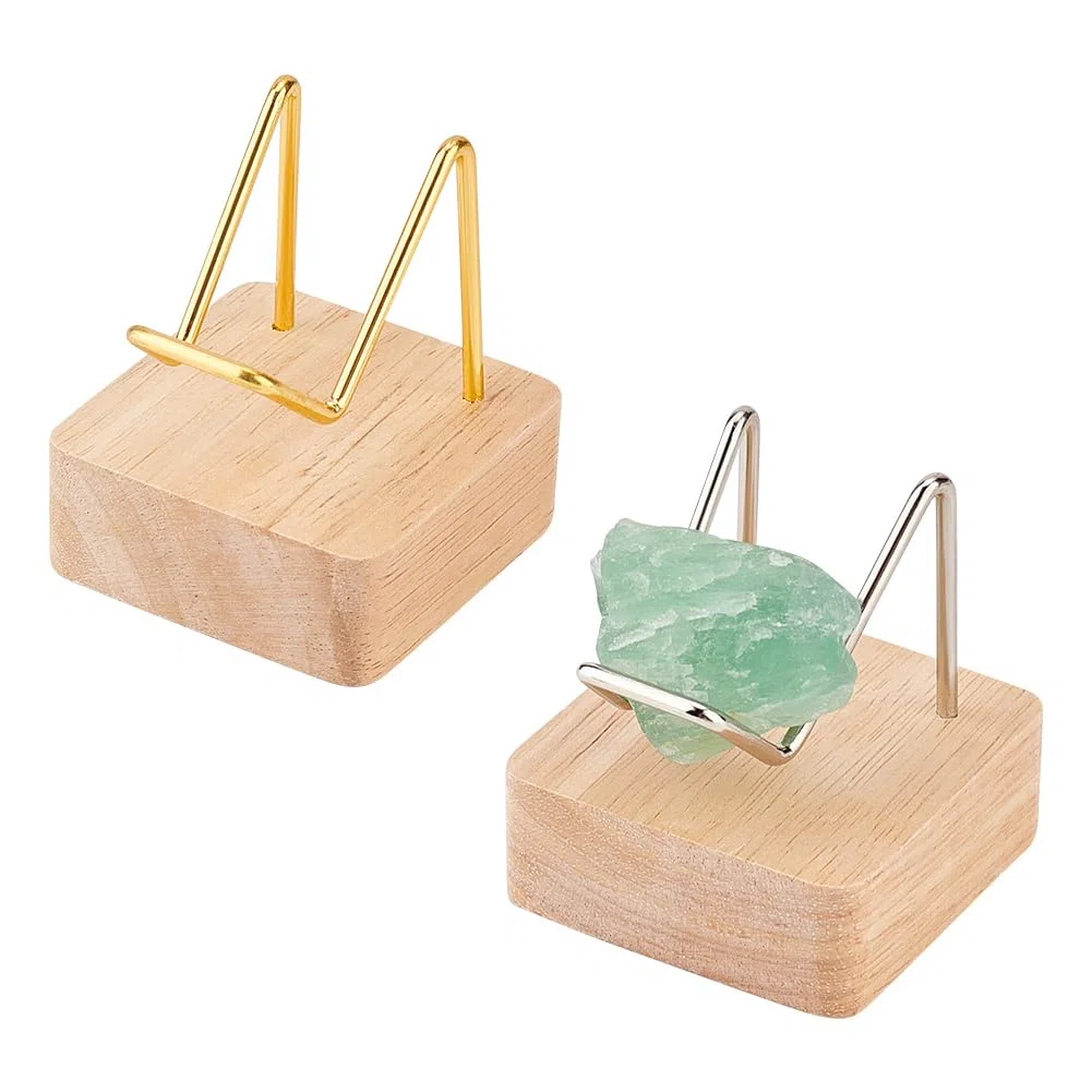 FINGERINSPIRE 2 pezzi base in legno pietra espositori 5 x 5 x 6 cm oro argento braccio metallico espositore minerali campioni supporto cavalletto per pietre preziose agata pietre sfere di cristallo
