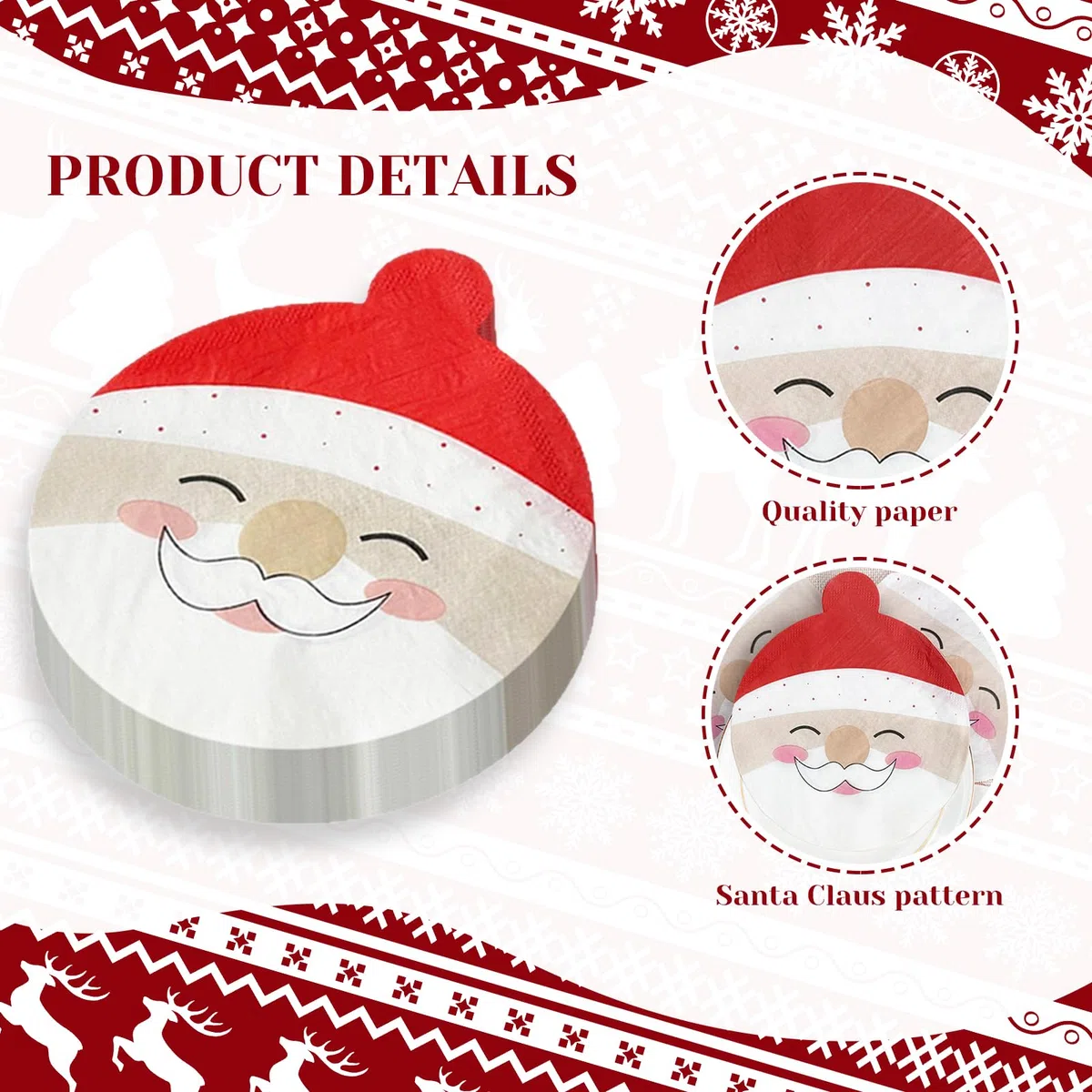 40 tovaglioli natalizi con motivo di Babbo Natale, tovaglioli rotondi, decorazioni natalizie, decorazioni per feste, carta velina