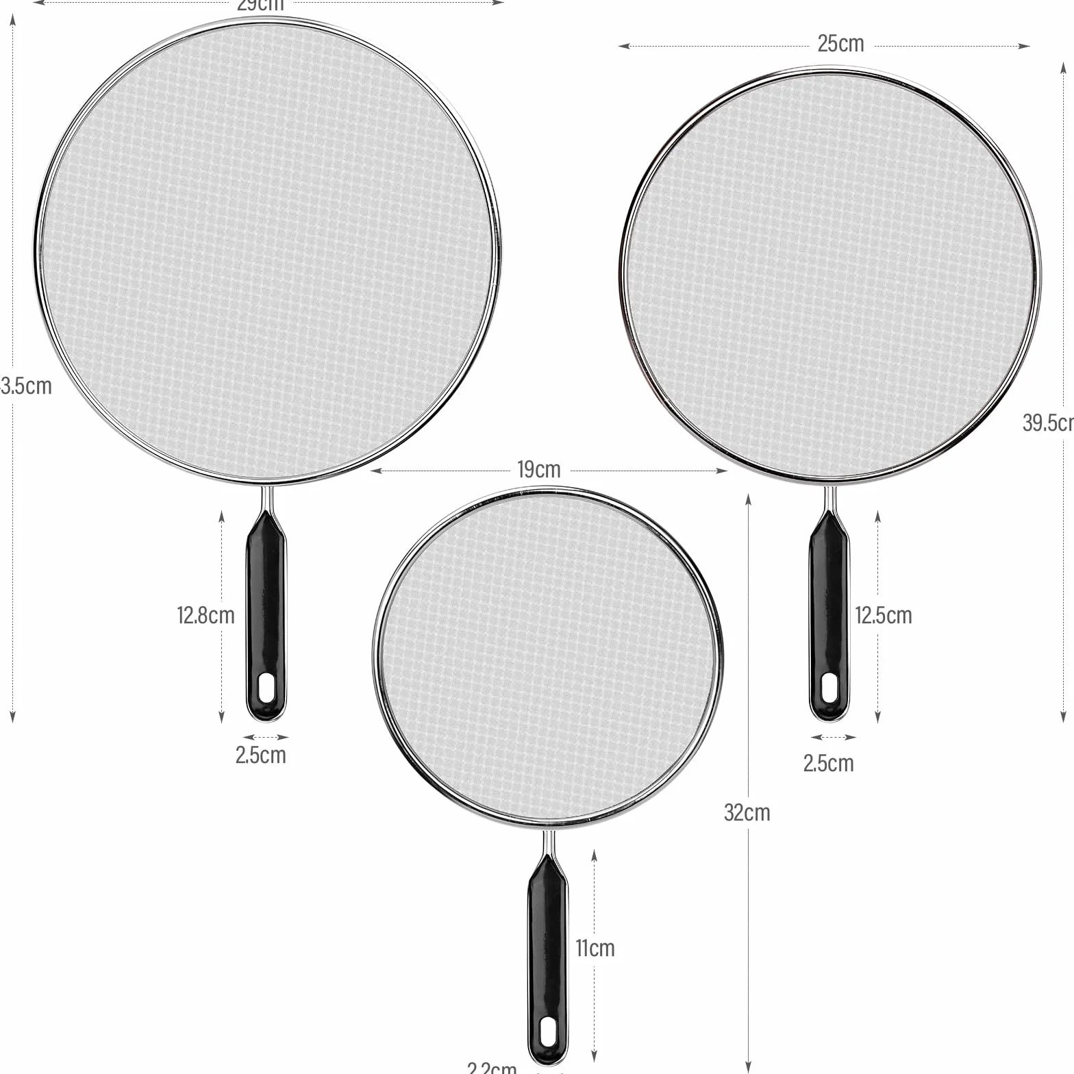 3 Pezzi Paraschizzi Padella Paraspruzzi in Acciaio Inox con Manico Coperchio Antischizzo Paraschizzi Cucina Diametro 19 cm 25 cm 29 cm per Molte Padelle