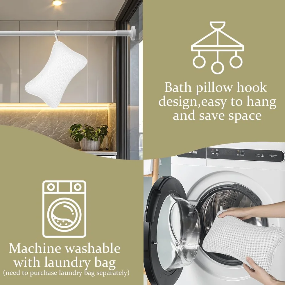 Cuscino da Bagno, Cuscino Vasca da Bagn ocon 6 Ventose Antiscivolo, Con Palla da Bagno, Cuscini per Vasca da Bagno Ergonomici, Può Supportare La Testa, Il Collo, La Schiena, Per Vasca da Bagno