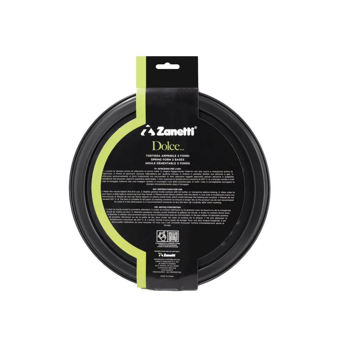 Zanetti, Tortiera Apribile Diametro 24 cm, Altezza 7 cm, Teglia Antiaderente in Carbon Steel, 2 Fondi Intercambiabili, Cerniera Apribile, Colore Nero