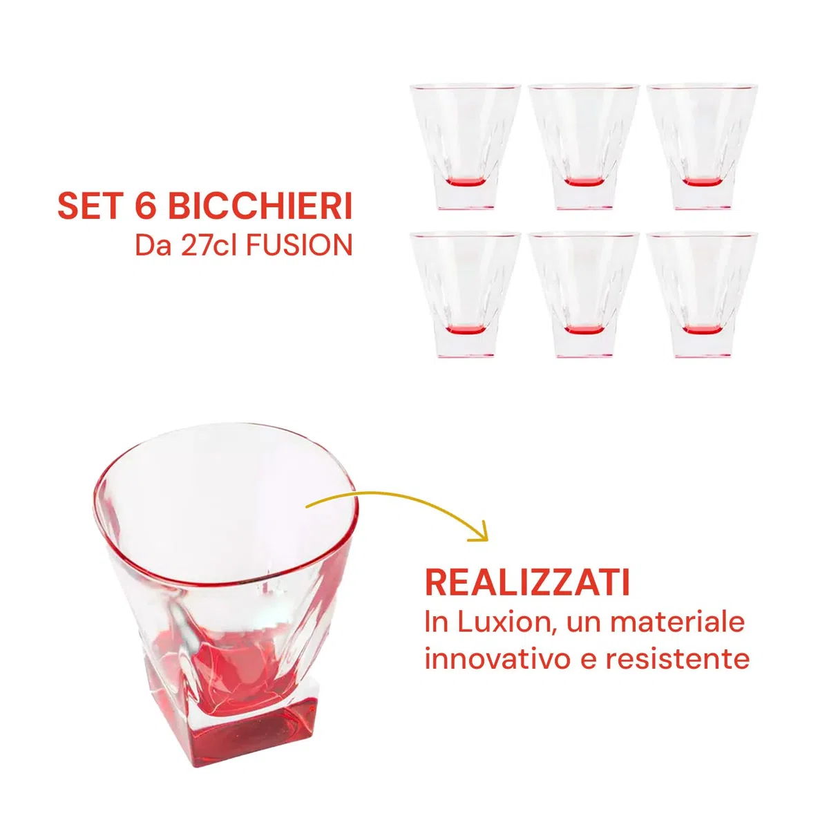 Avilia Set 6 Bicchieri 27CL con Fondo Rosso in Luxion - Resistenti ed Eleganti Ideali per Cene in Famiglia o Occasioni Speciali - Adatti a Tutti i Tipi di Bevande - Facili da Lavare in Lavastoviglie