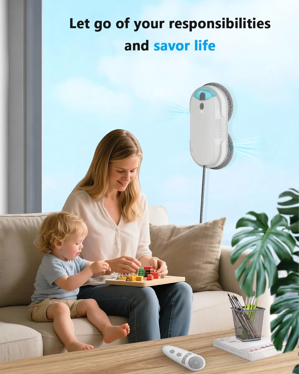 X1 Robot Lavavetri Finestre,Doppi Ugelli con Spruzzo Ultrasonico(2400-3200pa) Lavavetri Automatico,3 Modalità di Pulizia,Rilevamento Intelligente dei Bordi[Telecomandoe 10 Panni]