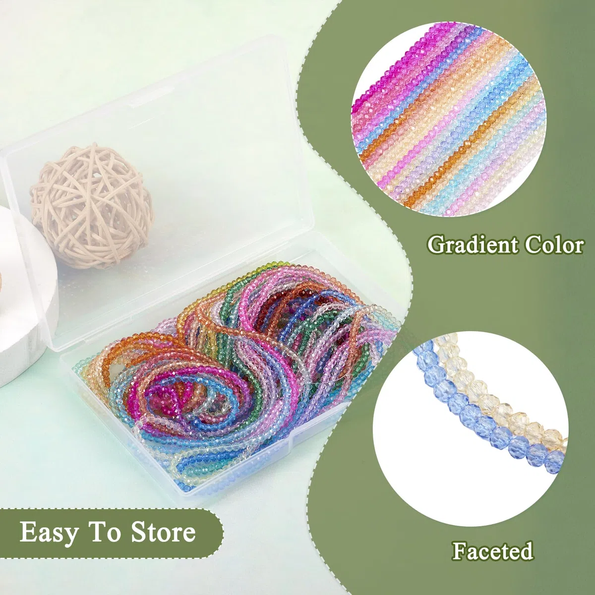 FASHEWELRY - 20 fili di perline di vetro trasparente, 3 mm, perline sfaccettate a rondelle colorate, distanziatori liberi per braccialetti e collane, bigiotteria fai da te