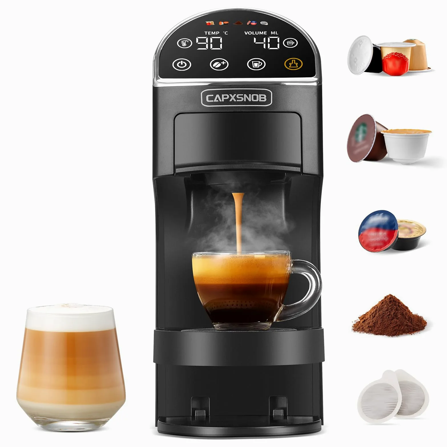 Magician2 Macchina da Caffè Multicapsula 5 in 1 per Nespresso, Dolce Gusto, Lavazza A Modo Mio, Cialde ESE 44 e Macinato, Touch LED, Auto-Adattivo, 20 Bar, 1,2L, Macchina Espresso per Casa e Ufficio