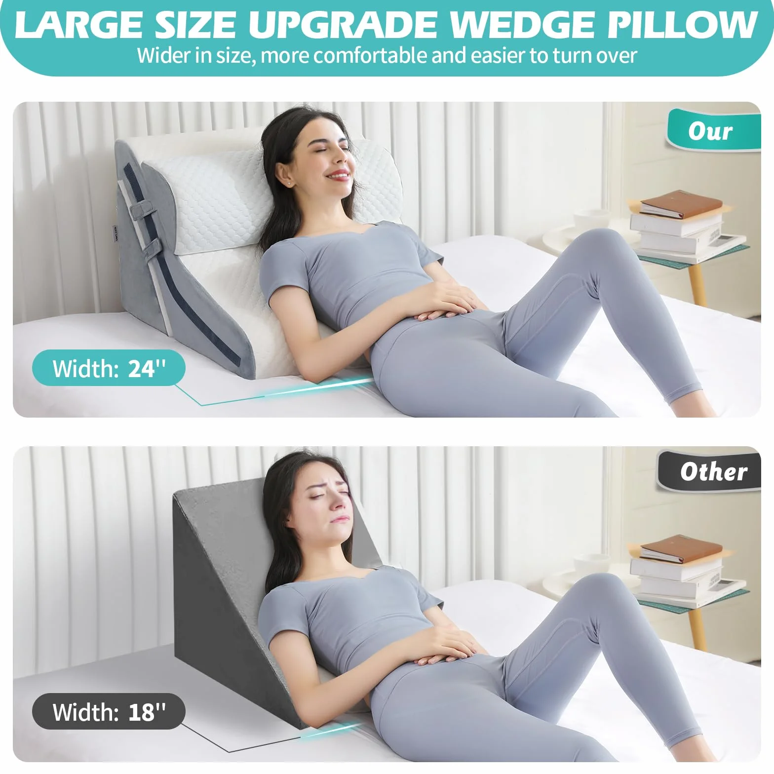 Simpledad Cuscino a cuneo per dormire, set di cuscini ortopedici a cuneo per letto, cuscino a cuneo in memory foam regolabile 15-in-1 post-intervento, cuscini a cuneo inclinabili 3-in-1 per il mal di