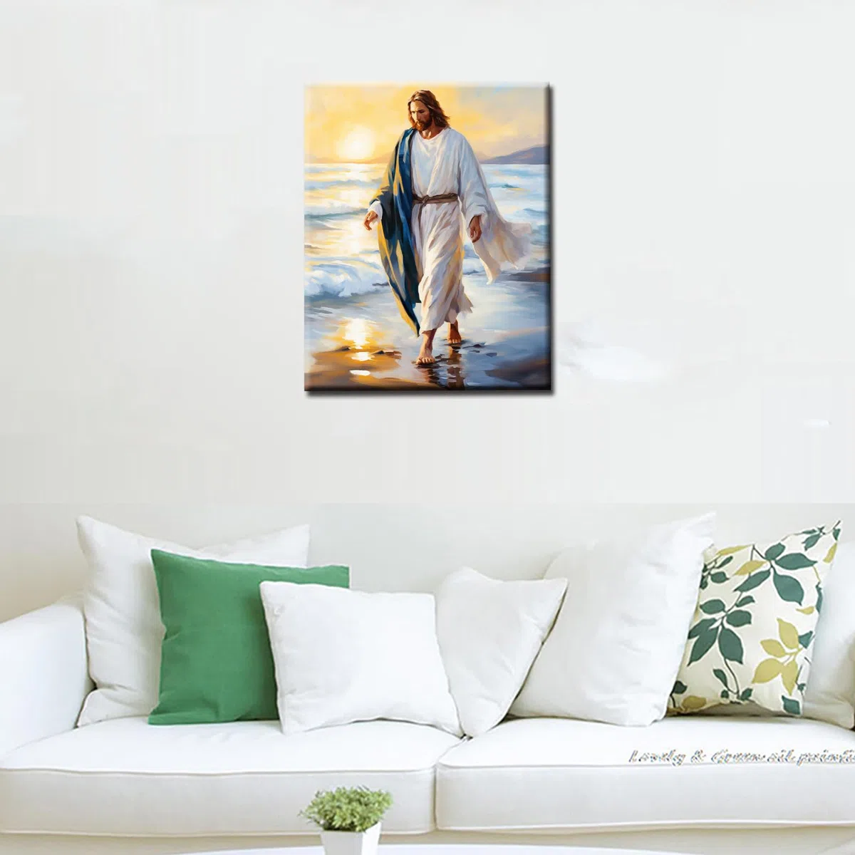 Tucocoo Holy Faith Sunrise - Kit di pittura con i numeri, 40,6 x 50,8 cm, tela fai da te, per adulti, con pennelli e pigmento acrilico, immagini di Gesù che cammina sulla spiaggia per la decorazione