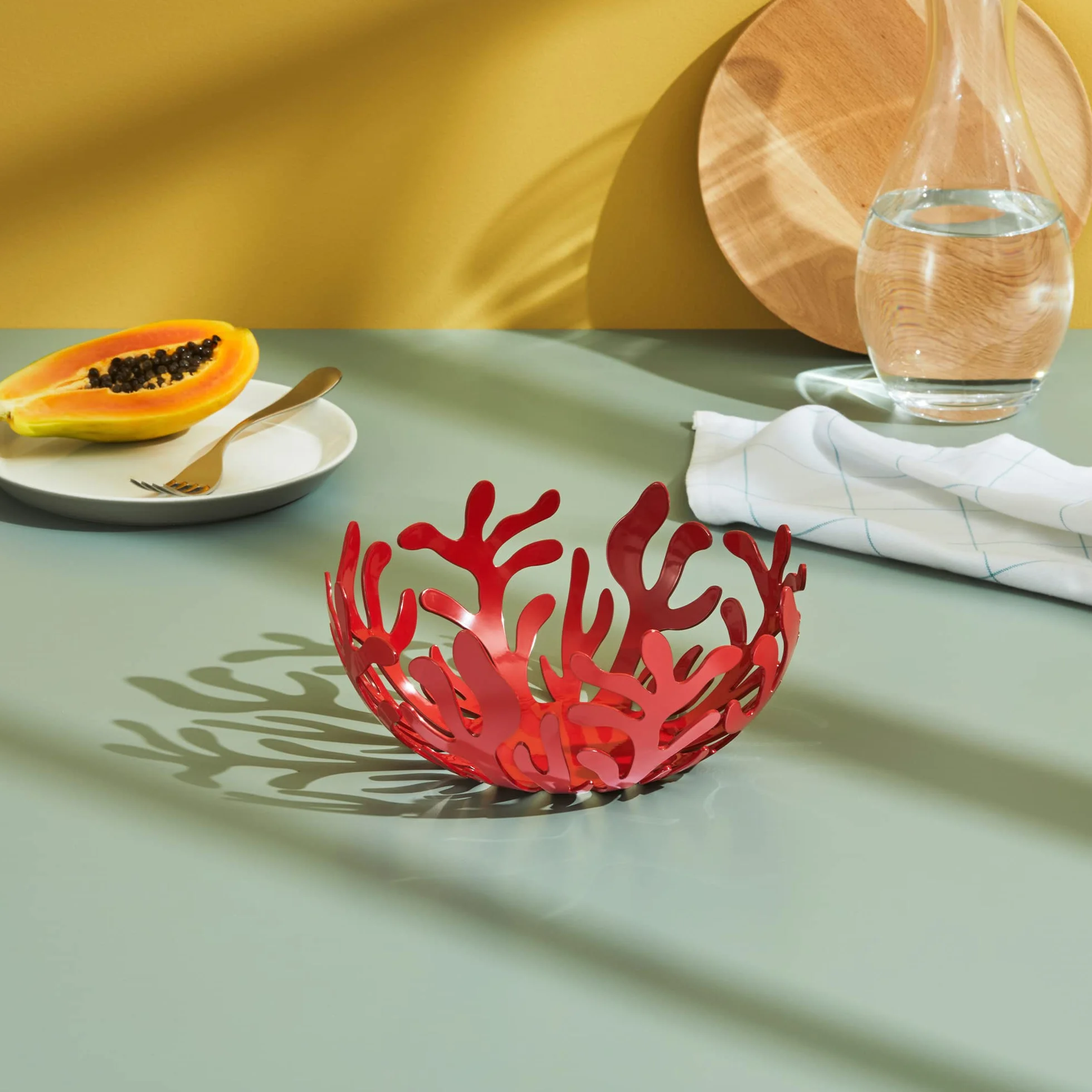 Alessi ESI01/21 R Mediterraneo Fruttiera in Acciaio Colorato con Resina Epossidica, Rosso