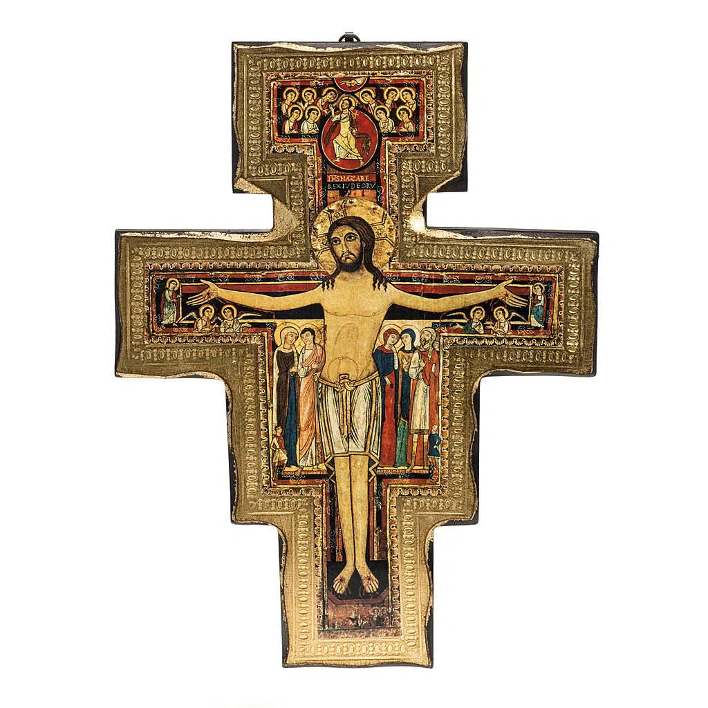 Holyart Crocifissi in legno: Crocifisso San Damiano legno bordo irregolare, 21 cm (8.27 inc.)