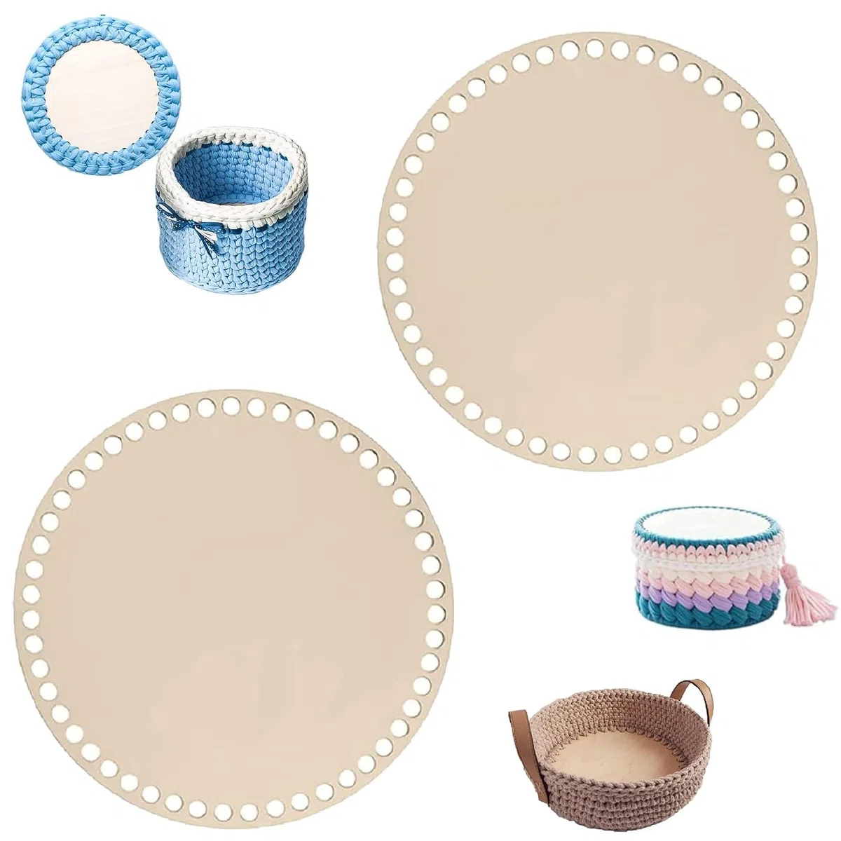 Dfuqanb 2 Pezzi Legno Naturale Fondo Cesto(20x20cm), Pavimento in legno per uncinetto, Uncinetto Cestino Base In Legno, per la tessitura di cesti fai-da-te Per la decorazione domestica