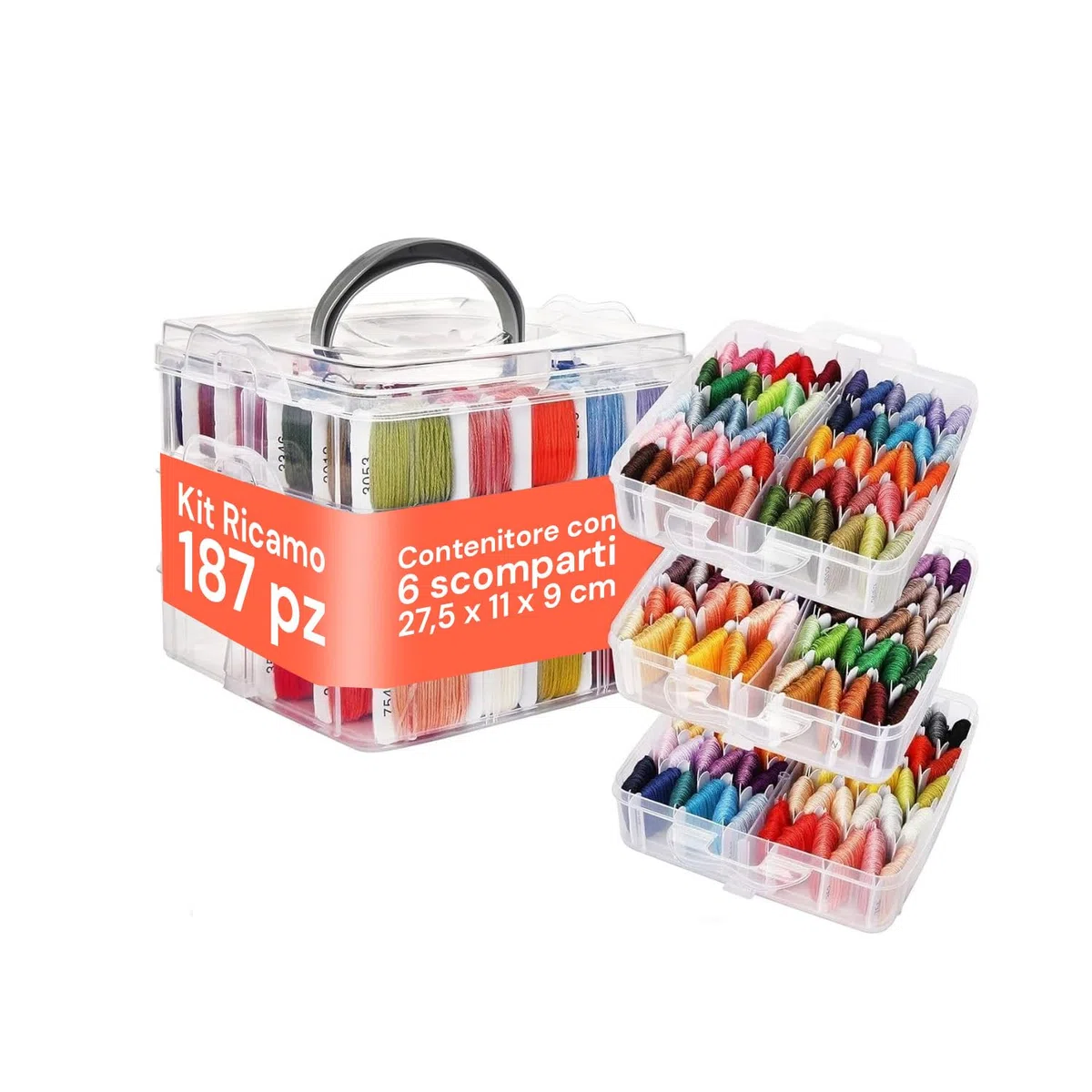 Avilia Kit Ricamo Completo - 150 Fili Colorati Già Avvolti - Organizer 3 Livelli 6 Scomparti - Aghi, Infila Aghi, Accessori Punto Croce Inclusi - Set DIY Braccialetti Amicizia Adulti e Bambini
