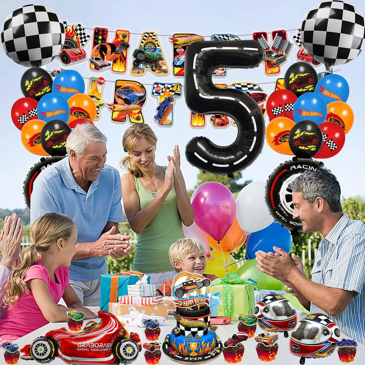 Hot Whels Decorazioni Torta Palloncini Compleanno per Bambini (5 Anni)
