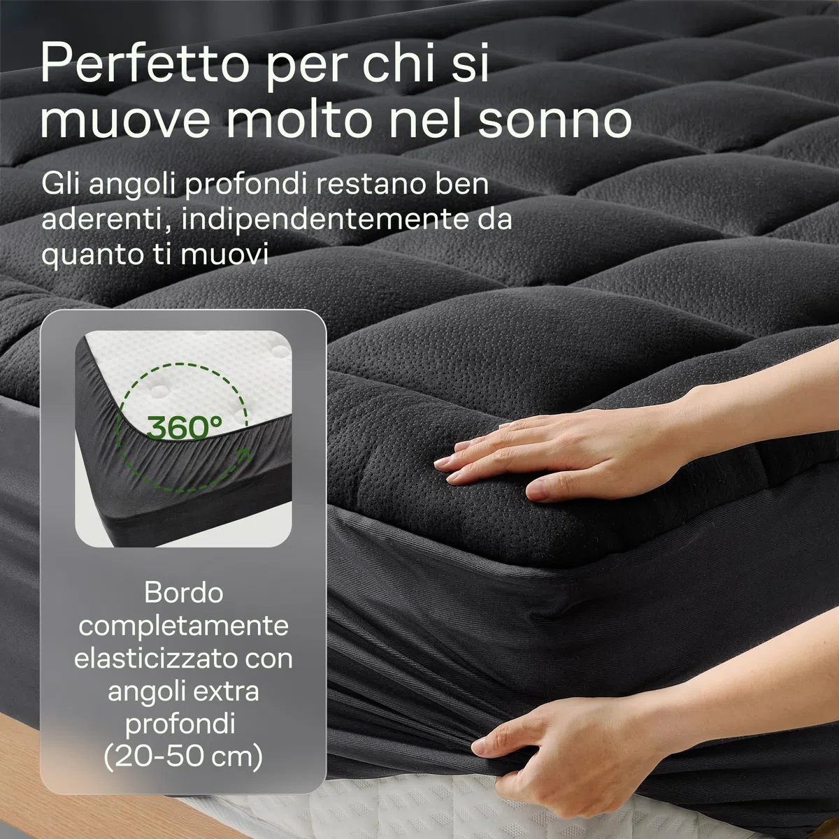 Coprimaterasso Nero Cloud Comfort – Protezione ultra morbida, traspirante e rinfrescante in viscosa di bambù – 140x190 cm, altezza ottimale per il riposo