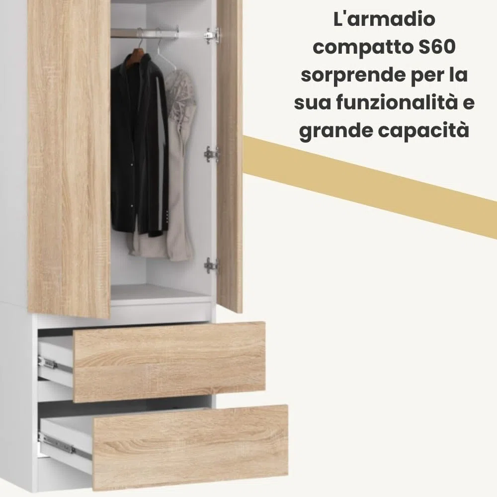AKORD | Armadio con Estensione | Armadio con Ripiani, e Appendiabiti e Cassetti | 234 cm di Altezza | Mobiletto Cameretta Camera da Letto | Mobili soggiorno | Guardaroba |Bianco | Rovere Sonoma