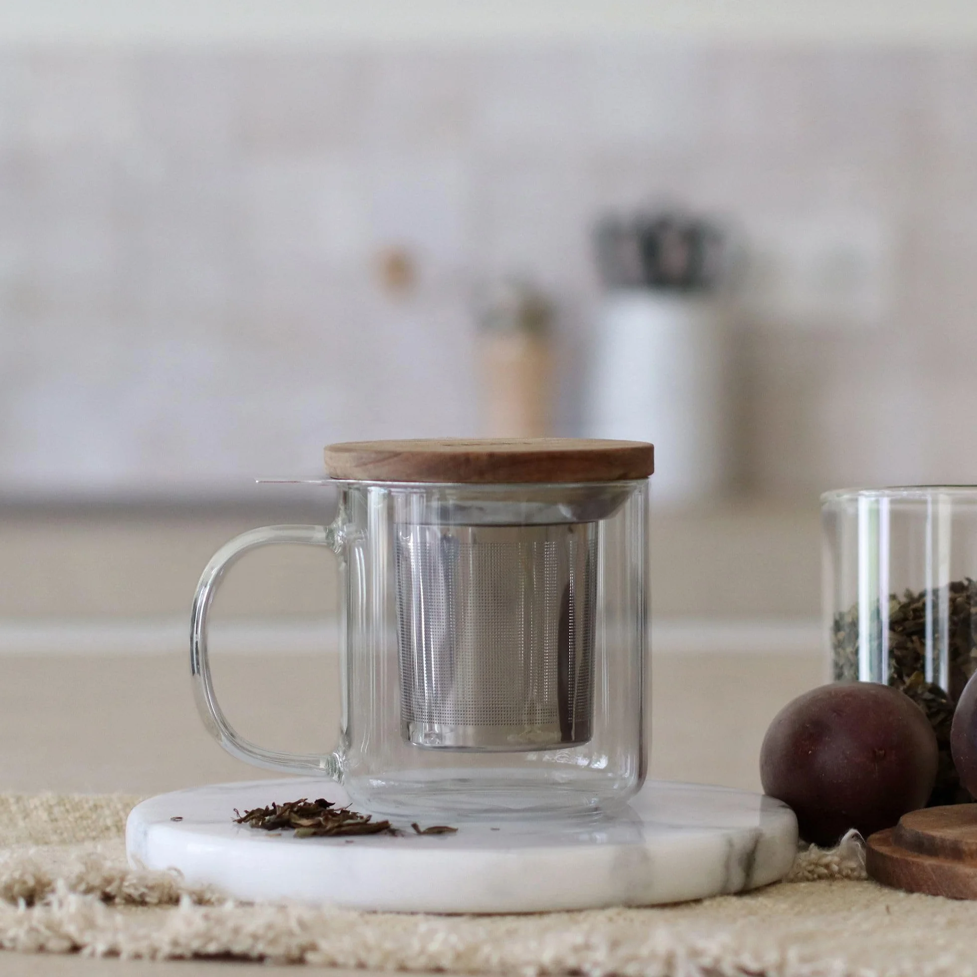 OGO LIVING - tisana gustave 300 ml - 7912103 - Ideale per tè, tisane, infusi e rooibos - tazza da tè in vetro e coperchio in legno di acacia