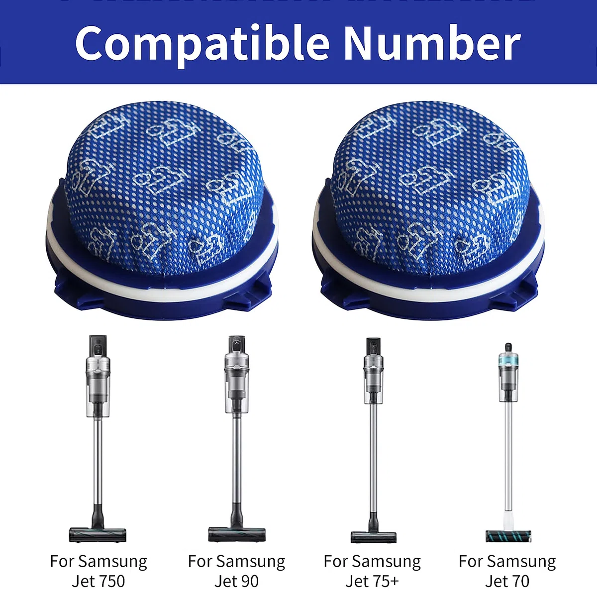 2 filtri HEPA per aspirapolvere Samsung Jet 75 70 75+ 60 90 VS9000RL, filtro di ricambio per aspirapolvere DJ97-02649A, filtro per micro palmare wireless