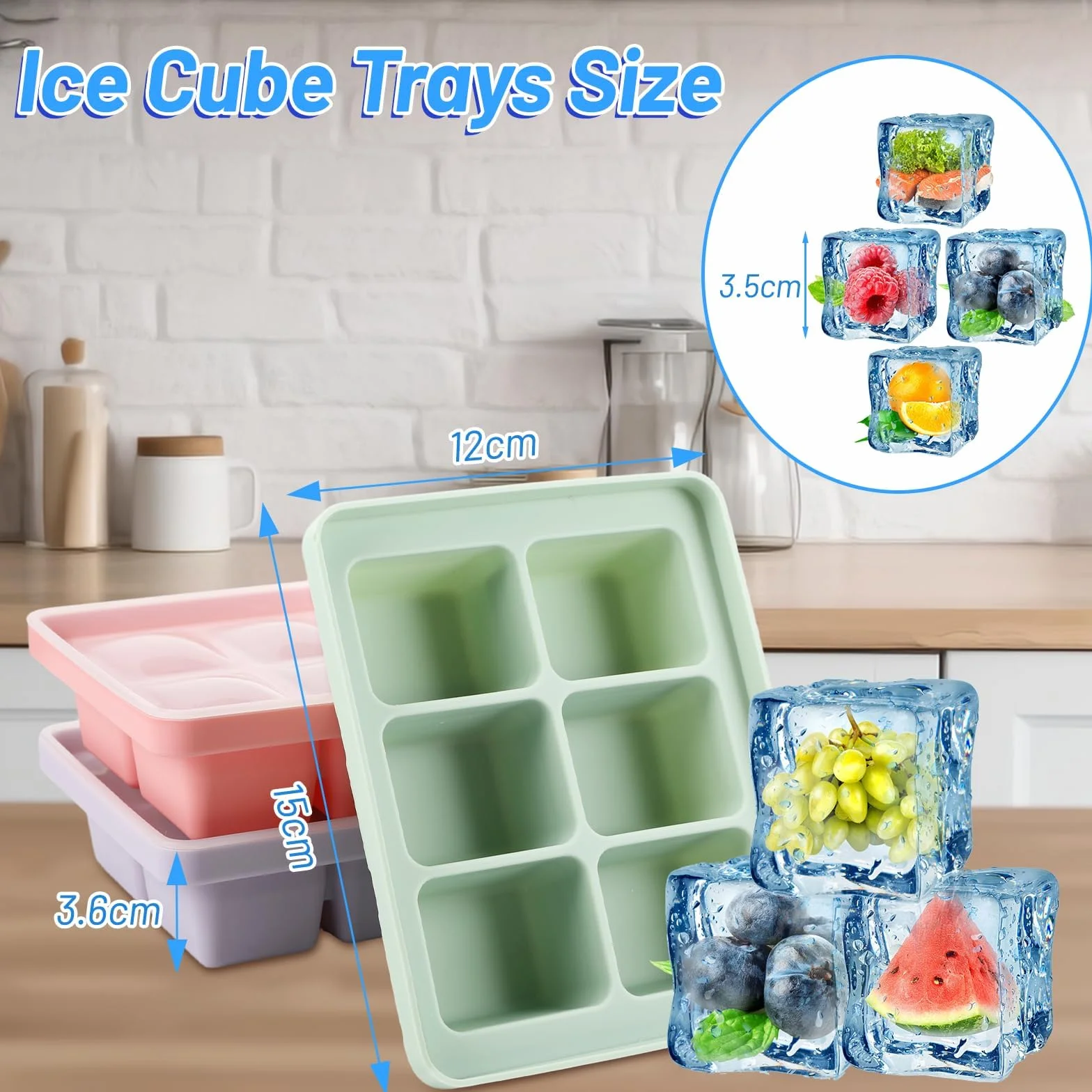 Auauraintt 3Pcs Ghiaccio Stampo Cubetti Silicone,vaschette per cubetti di ghiaccio in silicone con coperchio,impilabili e lavabili in lavastoviglie,per cocktail,birra,vino e snack per bambini inclusi