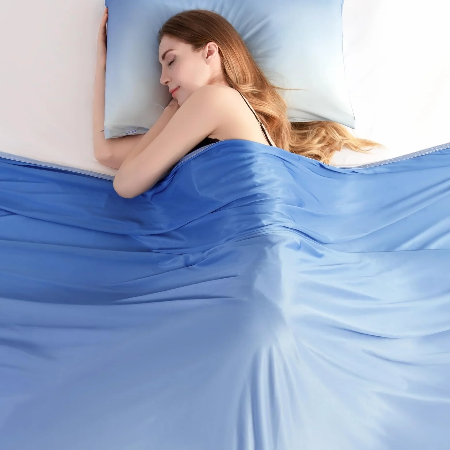 Elegear Coperta di Estiva Rinfrescante, Giapponese Arc-Chill 3.0 Q-Max>0.5 Cooling Blanket in Fibra Fresca per Letto Divano Viaggio Traspirante Leggero Doppia Faccia Coperta 150x200cm, Blu Graduale