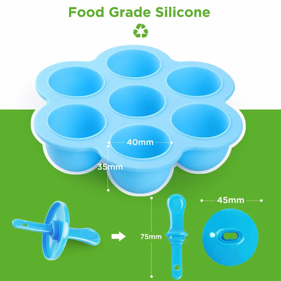WD&CD 2 Pezzi Stampi per Gelato 7 Fori Cavità Formine in Silicone Riutilizzabili, Stampi Gelato Stecco per Congelare il Gelato al Cioccolato Fai da te, Bastoncini Colorati 18 Pezzi Inclusi(Verde+Blu)