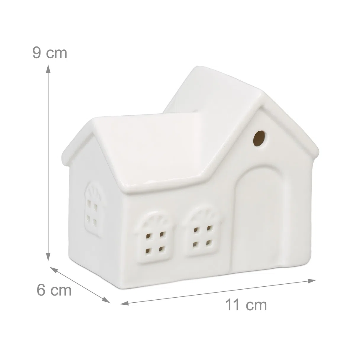 Relaxdays Casetta Portacandele in Ceramica, Casa Luminosa Porta-Tealight, per 1 Candelina, HLP: 9 x 11 x 6 cm, Bianco