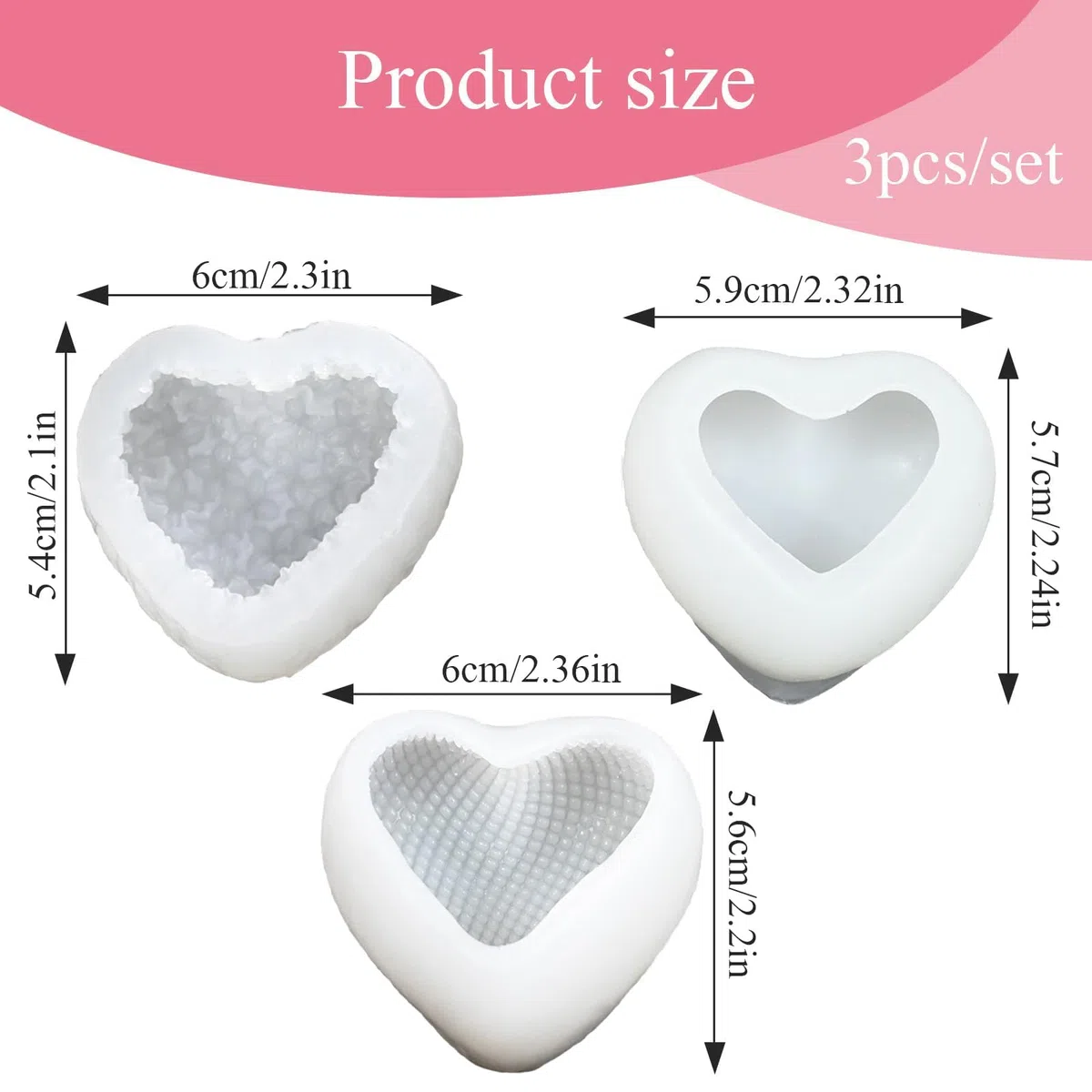 3 Pezzi Stampi in Silicone per Candele Stampi per Candele 3D per Candele a Forma di Cuore, fai da te in silicone per Sapone, per Sapone, Cioccolato, Decorazione per Torte