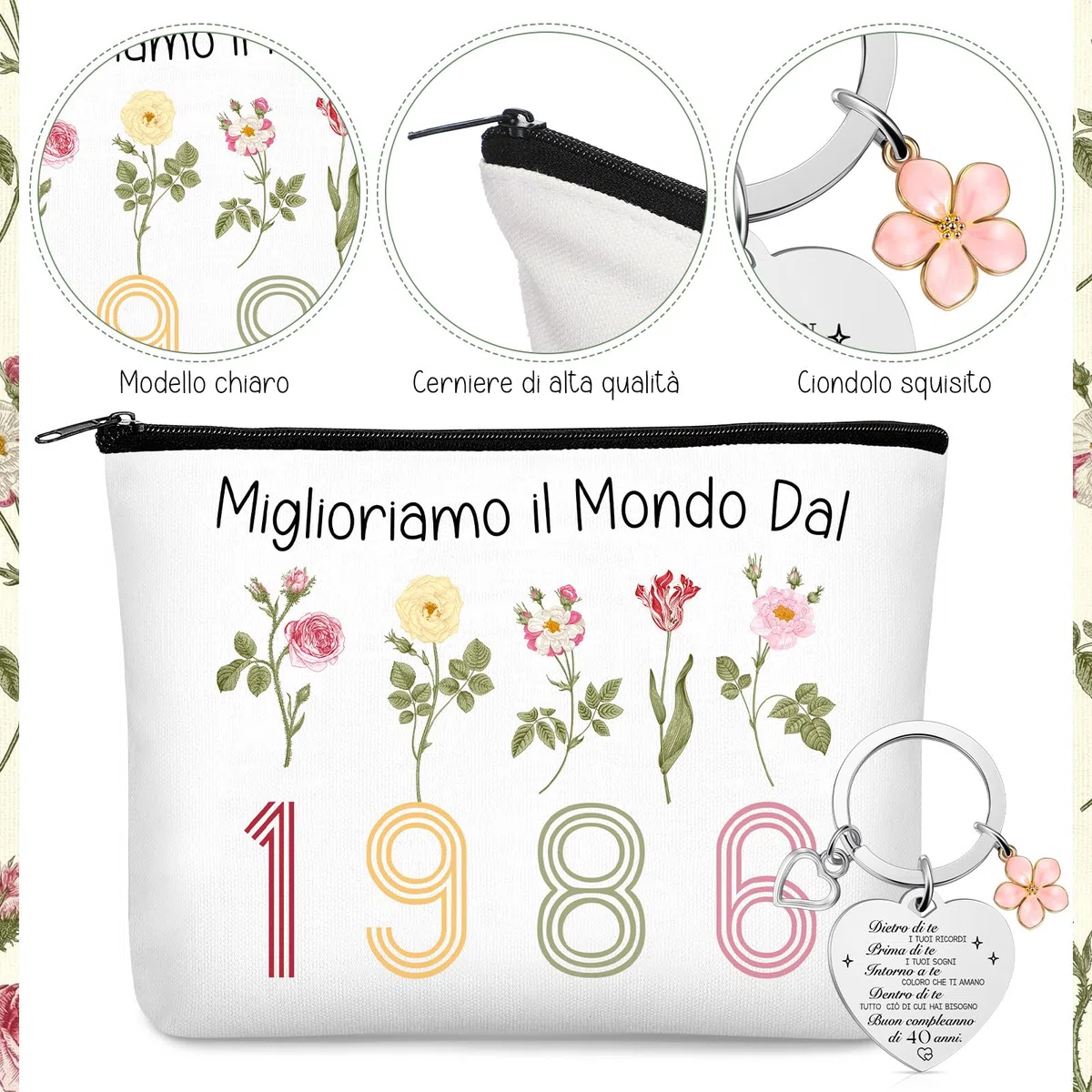 Hestya Regalo 50 Anni Donna Compreso Borsa Shopper Donna Borsa Cosmetica e Portachiavi Regalo di per Moglie o Amica, Celebrare 50 Anni di Compleanno Donna
