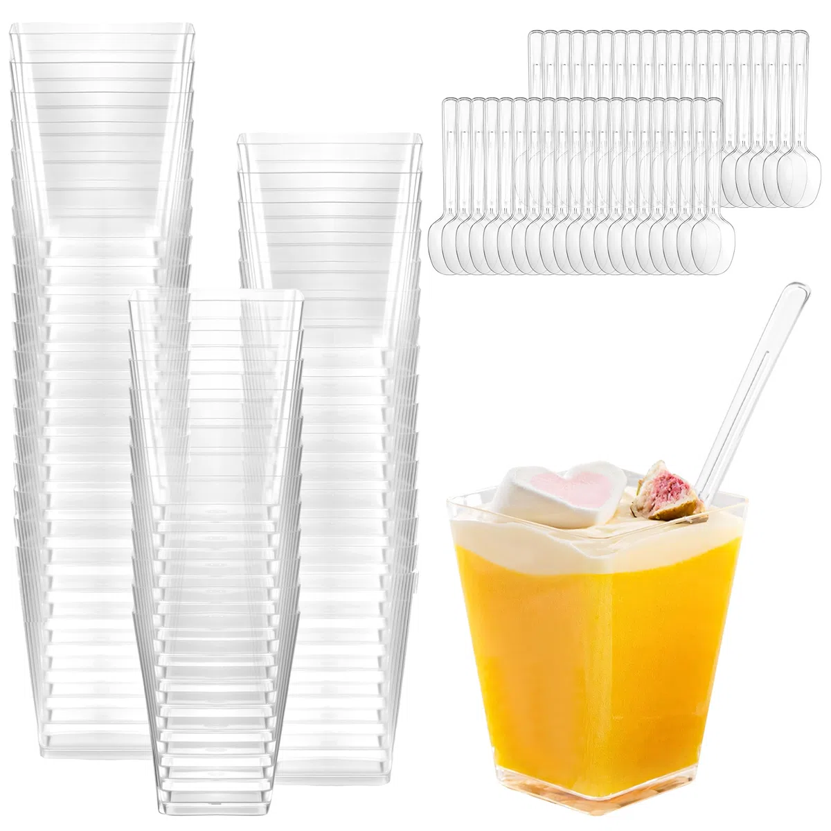 Set di 40 Pezzi Tazze Bicchieri da Dessert con Cucchiai Plastica, 160 ml/5oz Coppette Gelato Riutilizzabili, Bicchierini Monoporzione Dolci, Bicchierini Finger Food Trasparenti per Feste e Compleanni