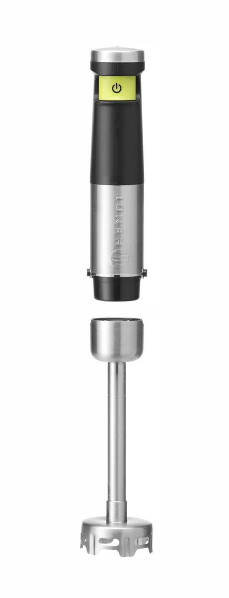 HENDI Frullatore a immersione, senza fili, ricaricabile, frullatore a mano, velocità regolabile in continuo con 1 pulsante sensibile, 2 batterie al litio ricaricabili, 150W, ø65x(H)390mm, acciaio inox