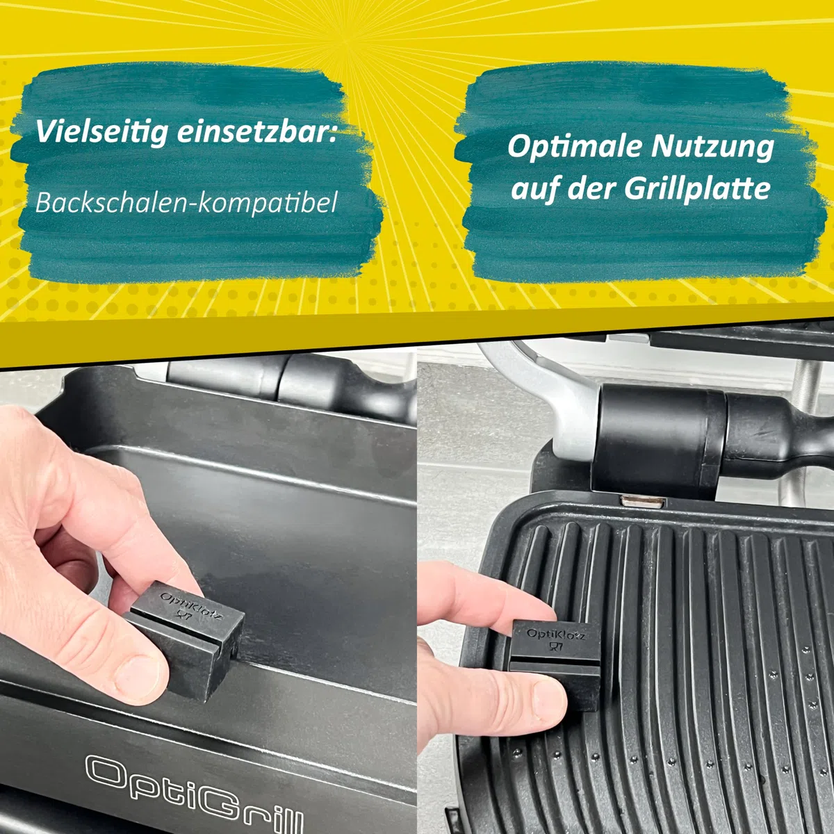 OptiKlotz - L'originale, distanziatore in silicone alimentare compatibile con Tefal Optigrill, Optigrill XL, accessori, impedisce la frantumazione di cibo grigliato
