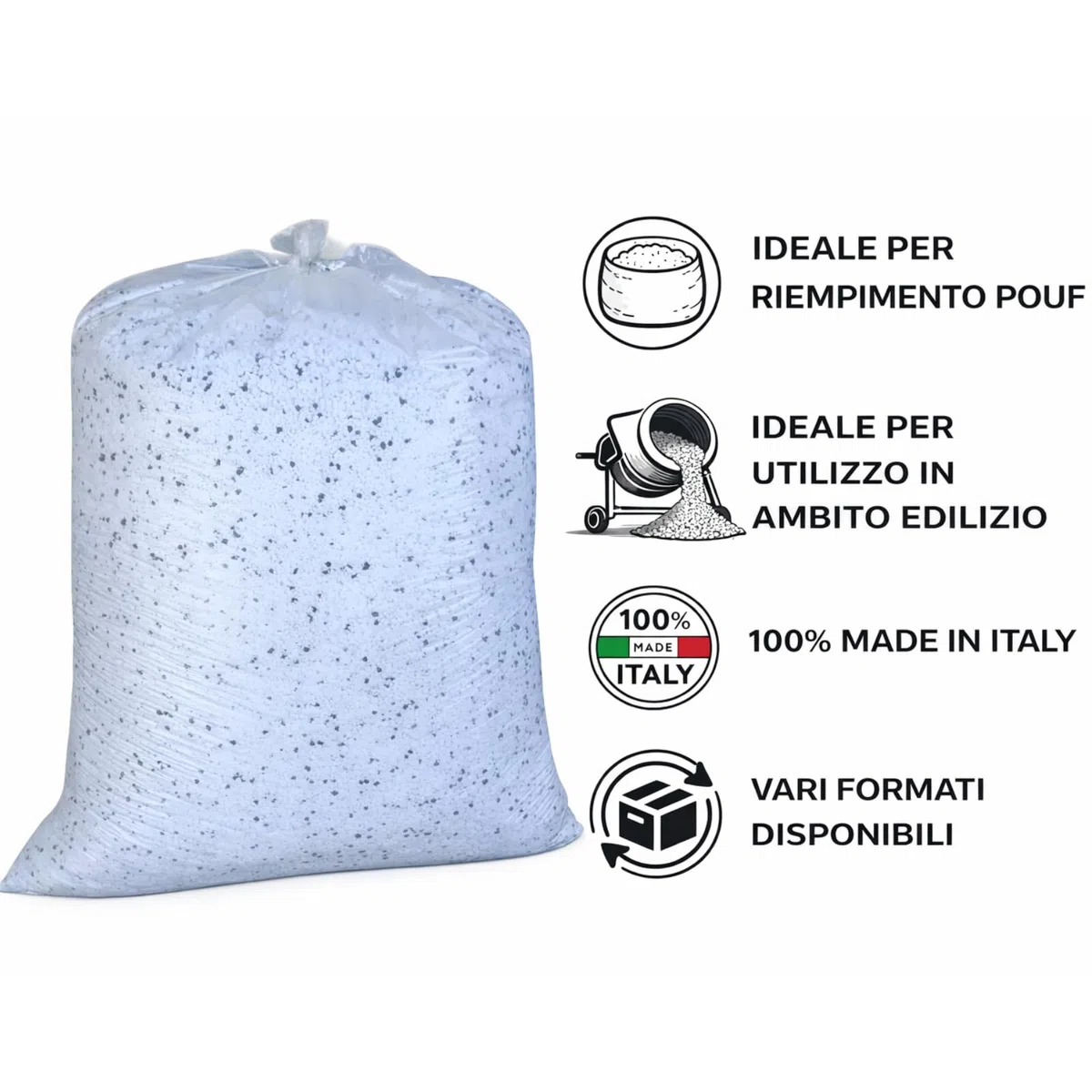 Perle di Polistirolo EPS 500 Litri, Granuli Polistirene Espanso per Massetti Alleggeriti, Riempimento Pouf, Poltrone a Sacco e Cuscini, Palline per Imbottitura, Isolamento 2-8 mm