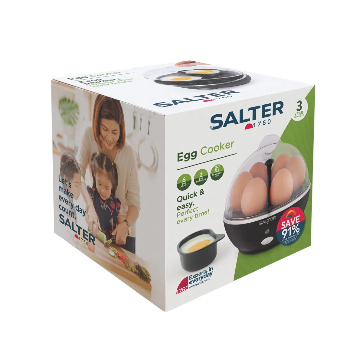 Salter Fornello multiuso - Bollitore con Capacità di 6 Uova, Ottimo per Uova alla Coque, Sode e in Camicia, Include Bicchiere Dosatore, Porta Uova Rimovibile e 2 Teglie per Cottura a Vapore, 430W