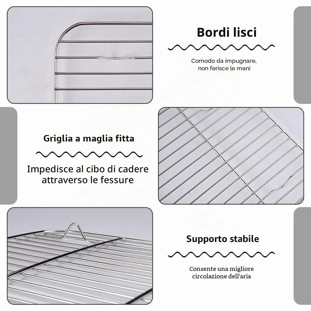 Teglia da Forno con Griglia di Raffreddamento in Acciaio Inox 26x20,5x2,5cm Teglia Forno Rettangolare, Teglie da Forno, Teglia con Griglia, Placca da Forno, Griglia da Forno per Pane, Biscotti