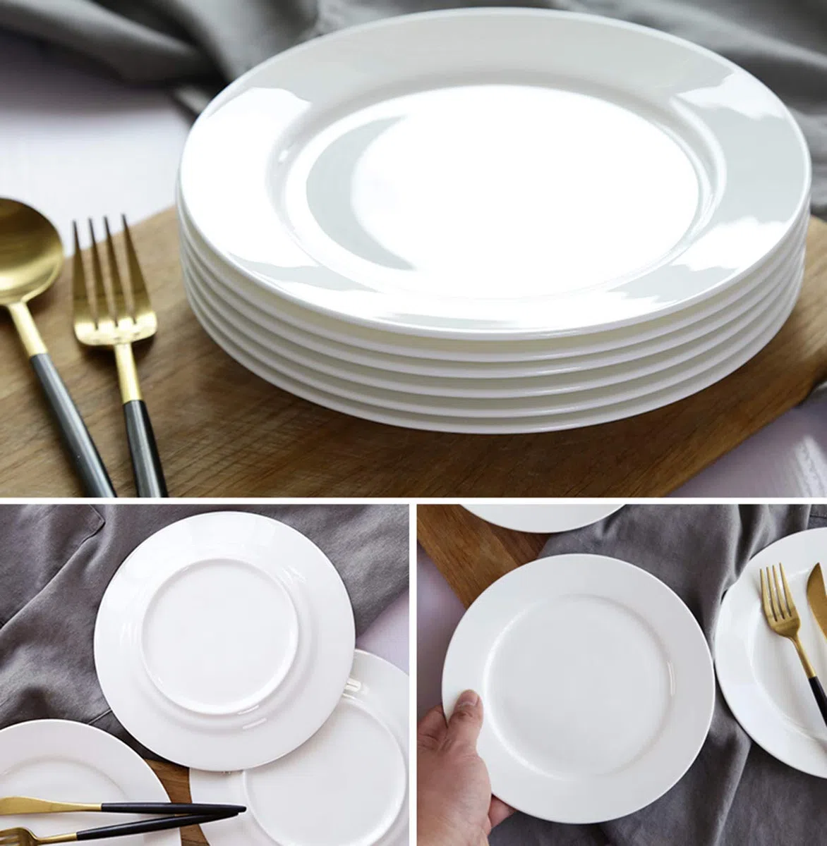 Foraineam 12 pezzi 20,3 cm rotondi in porcellana piatti da insalata piatti da dessert set bianco stoviglie piatti da portata