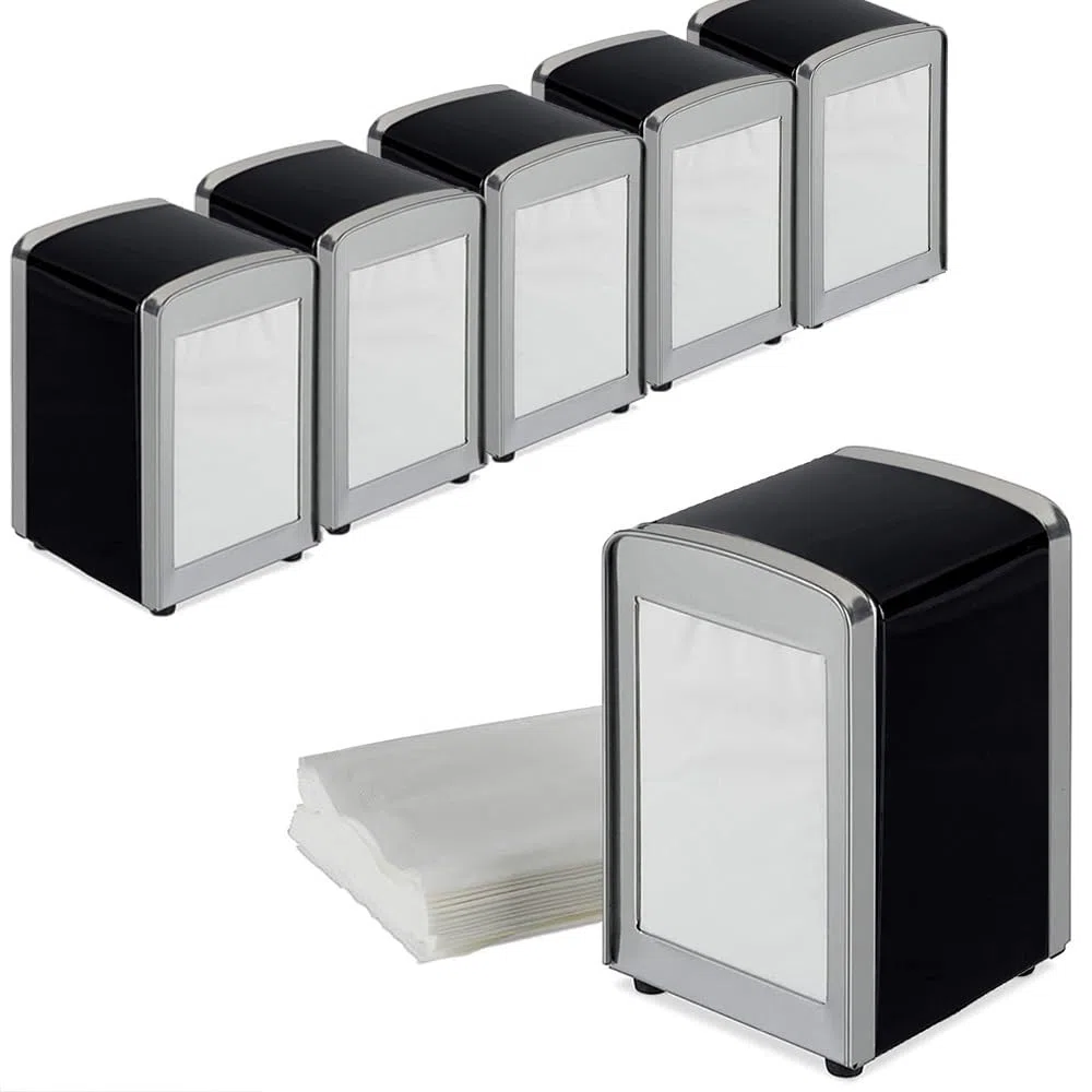 Virsus 6 Portatovaglioli da Bar a Molla NERO, misura 10x9x13 cm, Dispenser in Acciaio Inox per Tovaglioli 17x17cm, Distributore da tavolo di Fazzoletti Salviette Piccole per Gelateria, Bar -0050