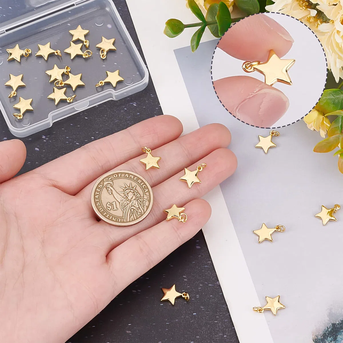 Beebeecraft 1 scatola 20 ciondoli A Forma di Stella D'Oro Pendenti Pendenti Pendenti Placcati In Oro 18K con Anello di Salto 10x11 mm per Creazione di Gioielli Fai-Da-Te Collana Braccialetto