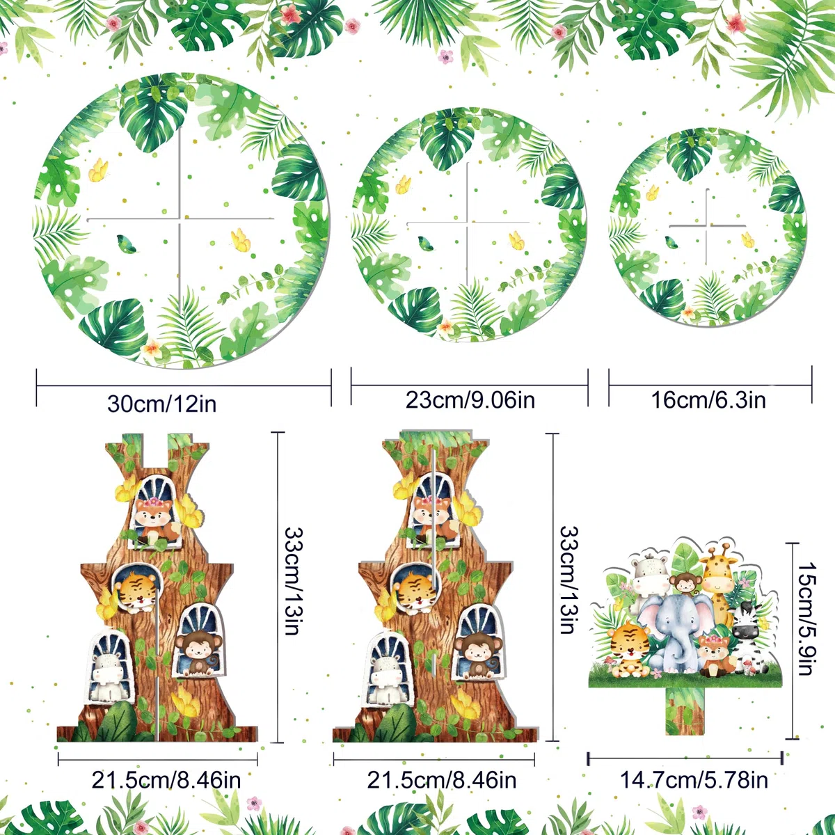 Zoo-Party - Supporto per cupcake, per 24 cupcake, 3 animali, per feste di compleanno, baby shower, feste