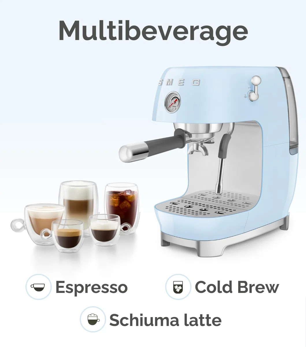 Smeg, Macchina da Caffè Espresso Manuale ECF03CREU, Thermoblock, Funzione Cold Brew, Lancia a Vapore e Manometro, Serbatoio da 1,4 L, 1650 W, Panna