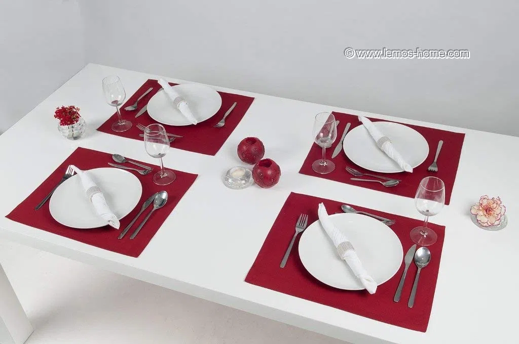 Lemos Home - Set di tovagliette da tavola, 4 pezzi, circa 46 x 36 cm in cotone (rosso vinaccia)