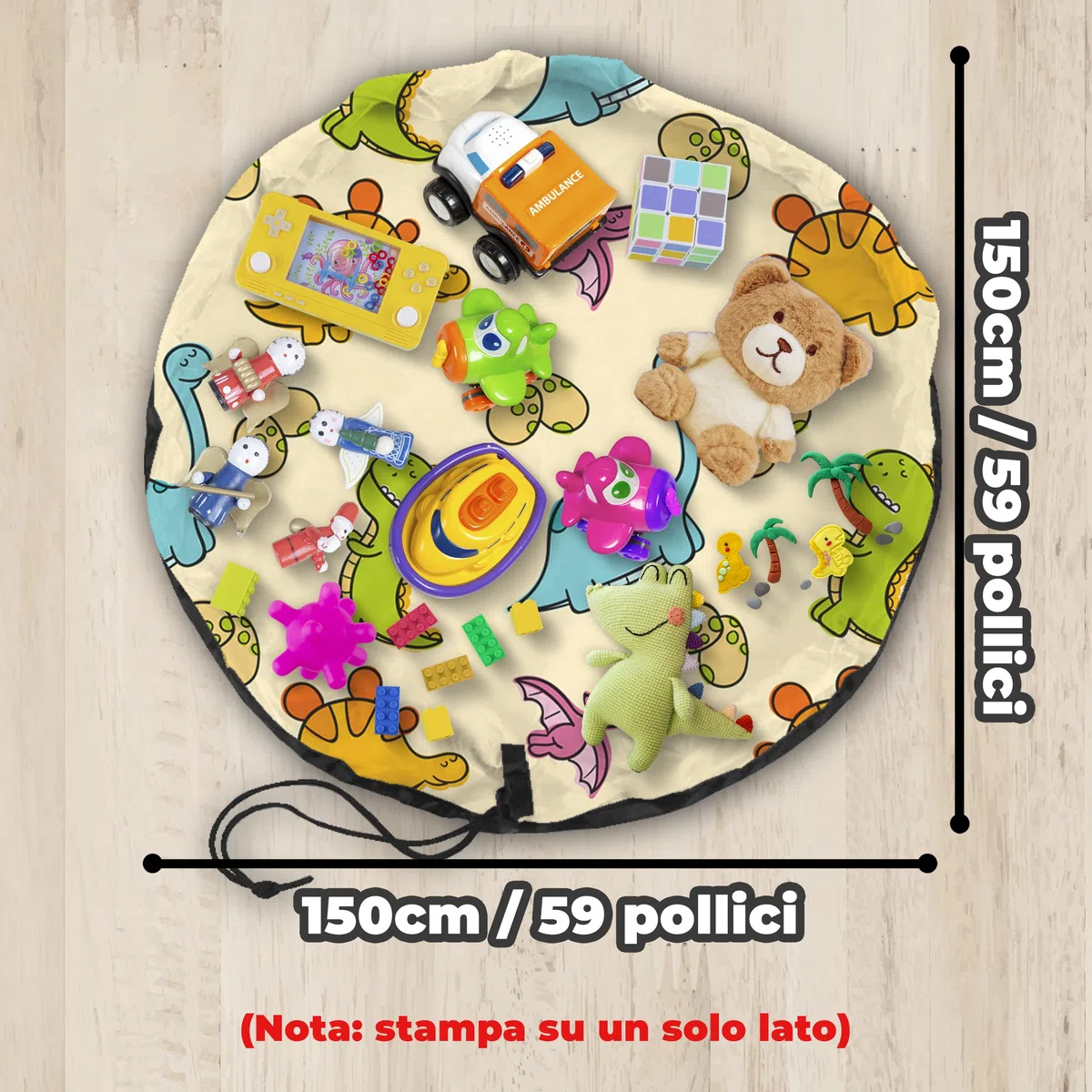 Grande borsa di stoccaggio per giocattoli | Tappeto da gioco pieghevole | Borsa dinosauro con cordoncino | Idee per l'organizzazione
