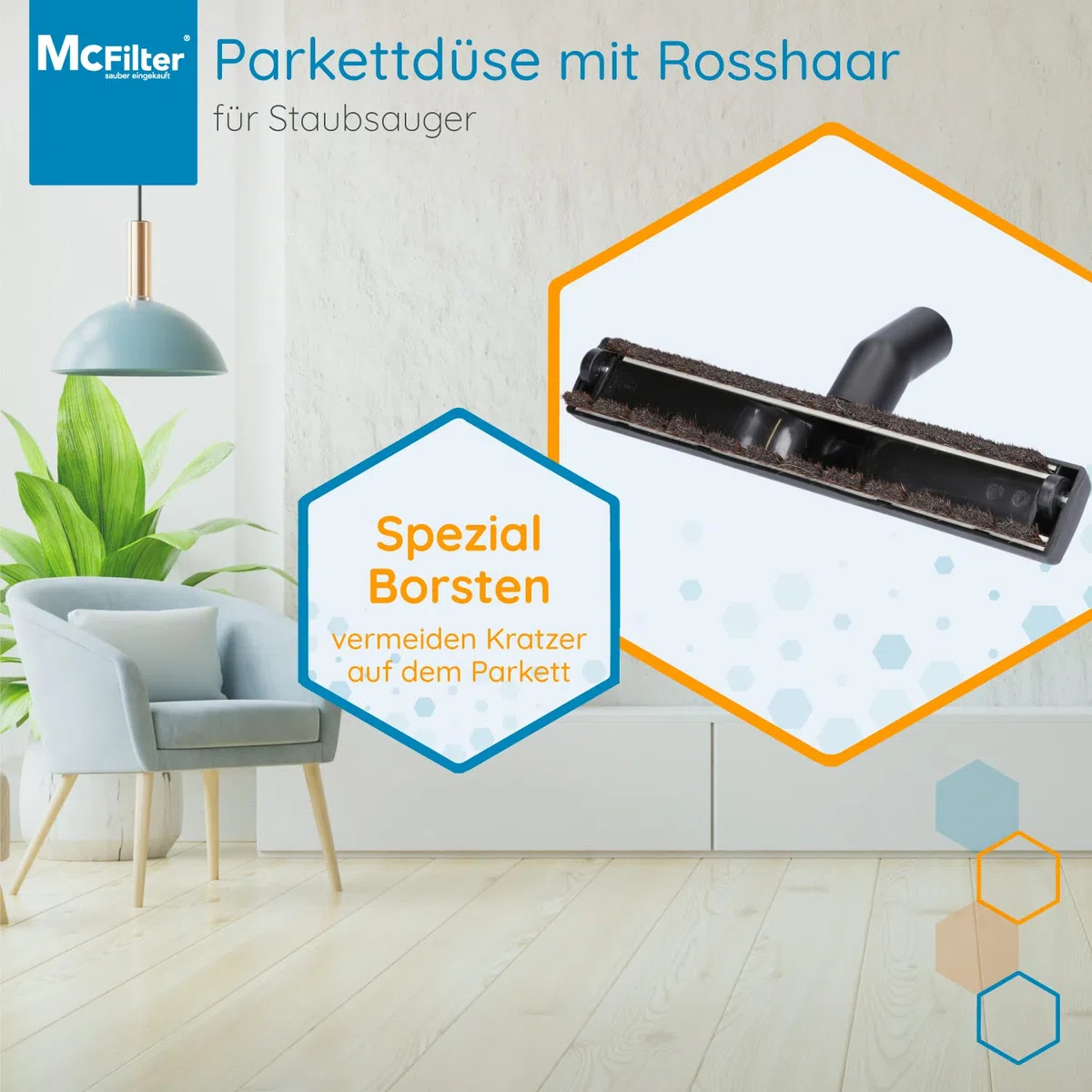 McFilter | Bocchetta universale per pavimenti duri 32/35 mm Bocchetta per aspirapolvere 360 mm extra larga compatibile con Siemens, Bosch, Miele, 2 ruote, pelo morbido