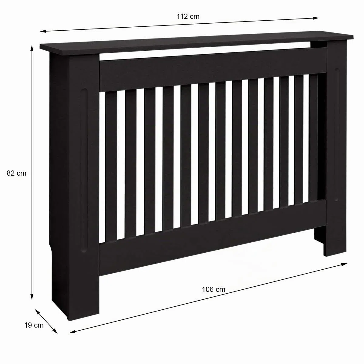 ECD Germany Copritermosifone MDF 112x19x82 cm Rivestimento del Radiatore Verniciato Nero Copertura del Radiatore Stile Casa di Campagna Copricalorifero Coperchio Radiatore in Legno Protezione