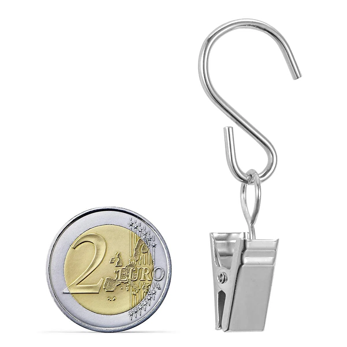 40 Pezzi Clip per Tenda con Ganci,Ganci Appendiabitiv in Metallo, Mollette Metalliche con Ganci,Clip per Foto con Scatola (Argento)