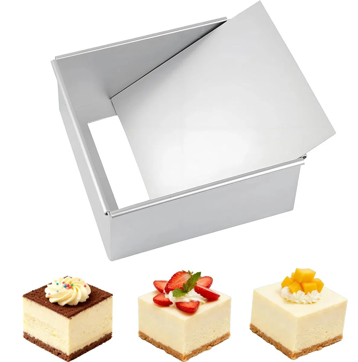 Teglia quadrata da 8 pollici in alluminio con rivestimento antiaderente e fondo rimovibile per torte a strati, brownie, cheesecake, argento