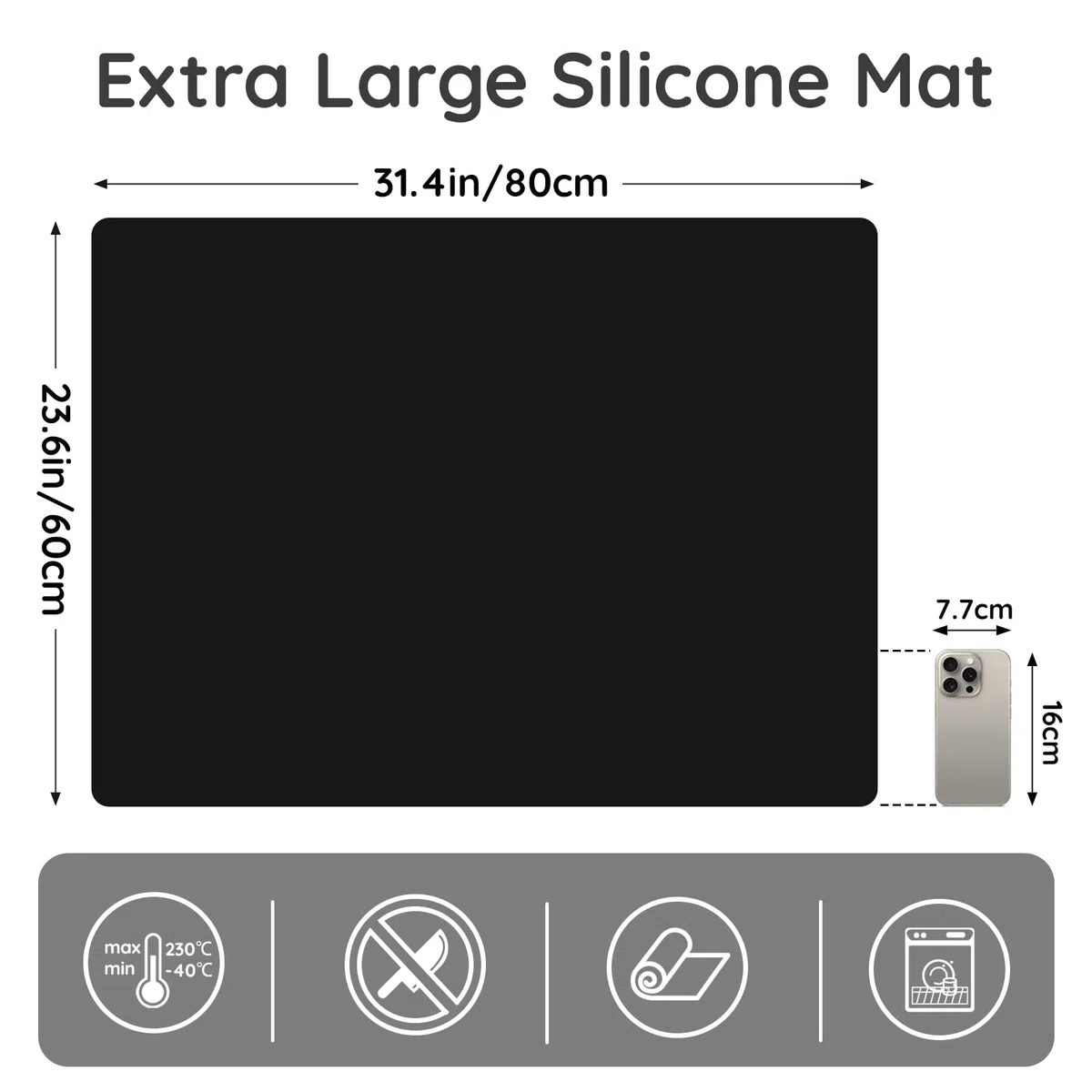 Tappetino per Resina, 80x60cm Tappetino Silicone Macchina caffè, Antiaderente e Antiscivolo, per Pittura, Artigianato, Proteggi Scrivania, Accessori Cucina (Nero)